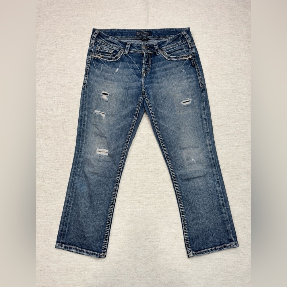Silver Jeans Co Womens Denim Jeans Straight Leg Distressed Casual Western Y2K
